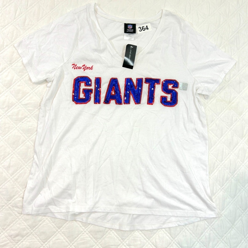 NFL Team Apparel Lane Bryant New York Giants Womens V Neck Tee 14/16 Sequin